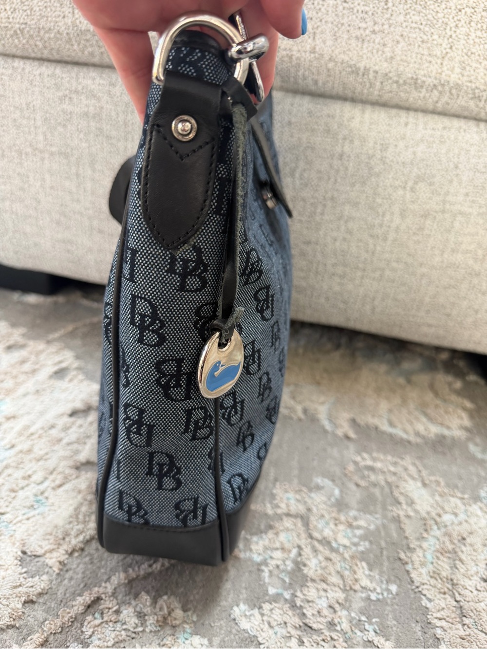 Dooney & Bourke Blue and Black Logo Messenger Bag - Picture 5 of 8